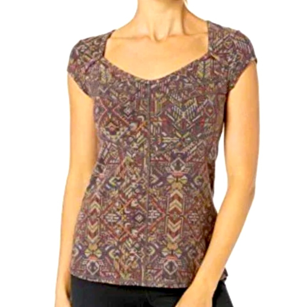 Prana Colorful Geometric Short Sleeve Top
